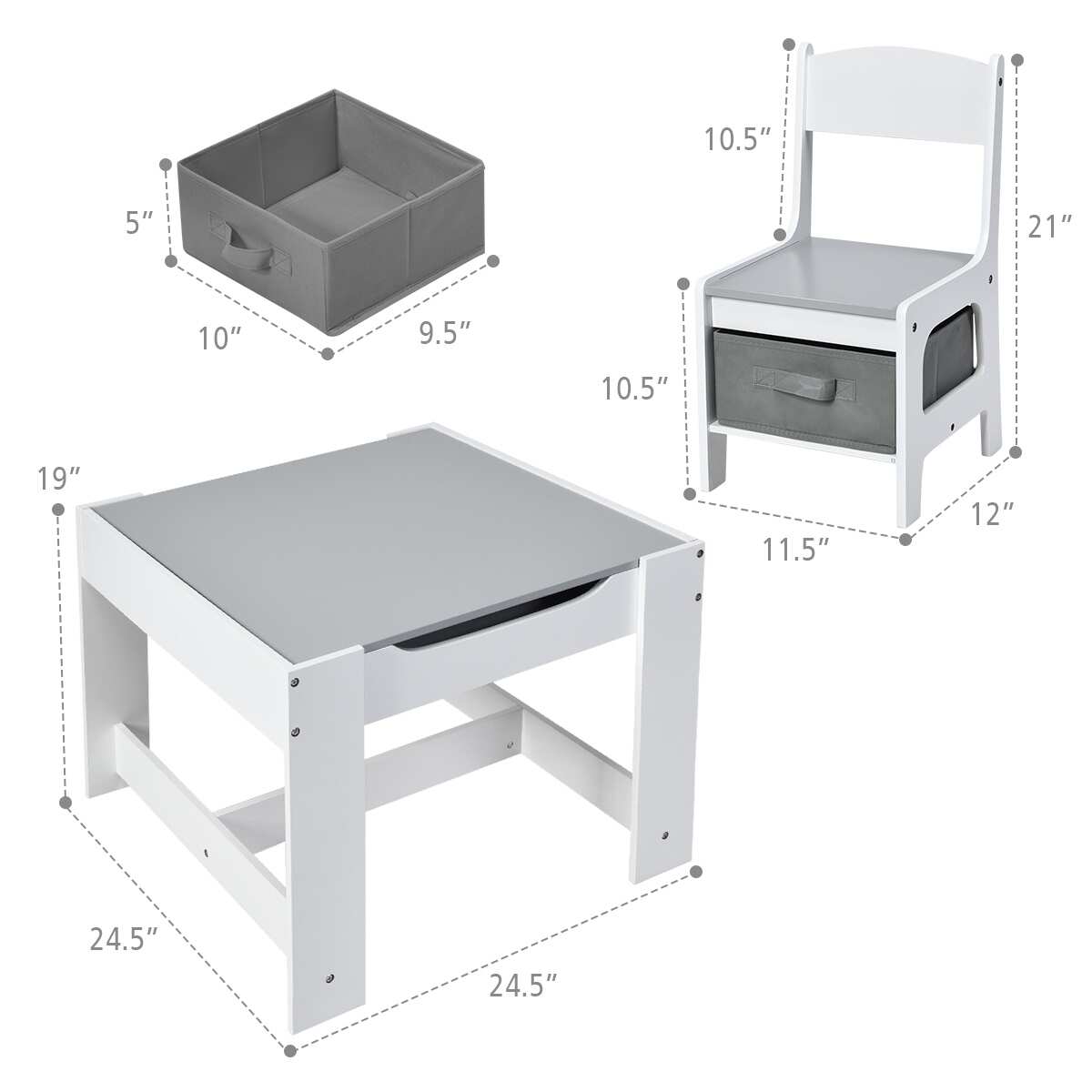 Abaseen Kids Table And Chairs Set With Storage Boxes, Black Board