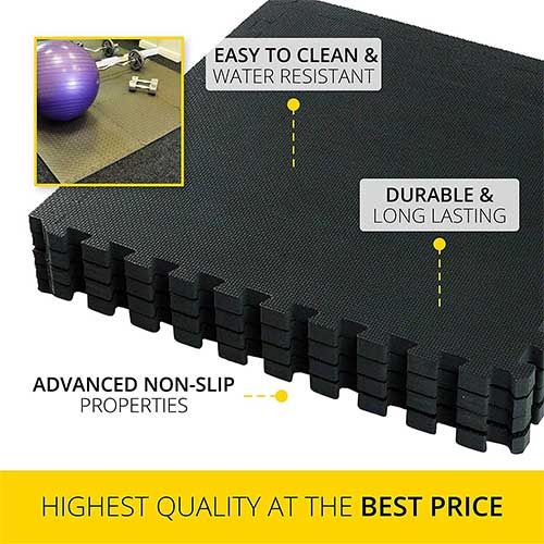 Abaseen Interlocking Foam Mats For Gym Exercise - ( 60x60cm) Black
