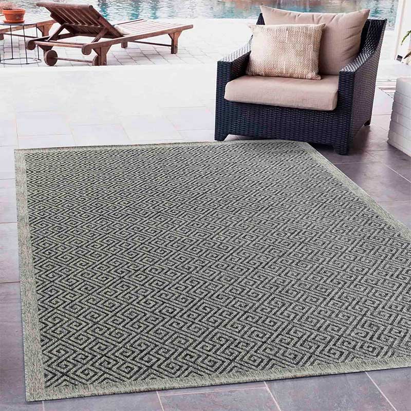Abaseen Harper Greek Key - Indoor / Outdoor Rugs Dark Grey Main