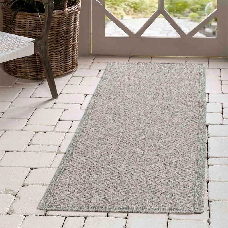 Abaseen Harper Greek Key - Indoor / Outdoor Rugs Runner Silver