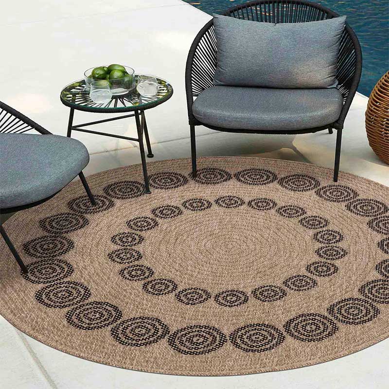 Abaseen Harper Circle Rugs- 120cm Indoor / Outdoor Black Main