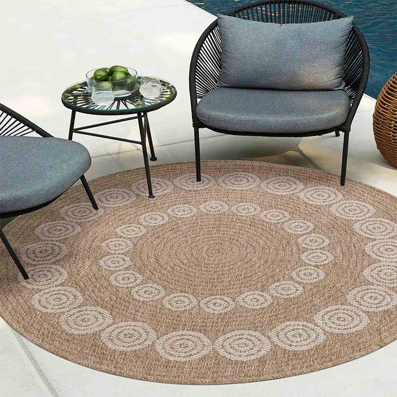 Abaseen Harper Circle Rugs- 120cm Indoor / Outdoor Cream Main