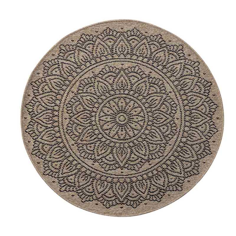 Abaseen Harper Floral Circle Rugs- 120cm Indoor / Outdoor Portrait Black
