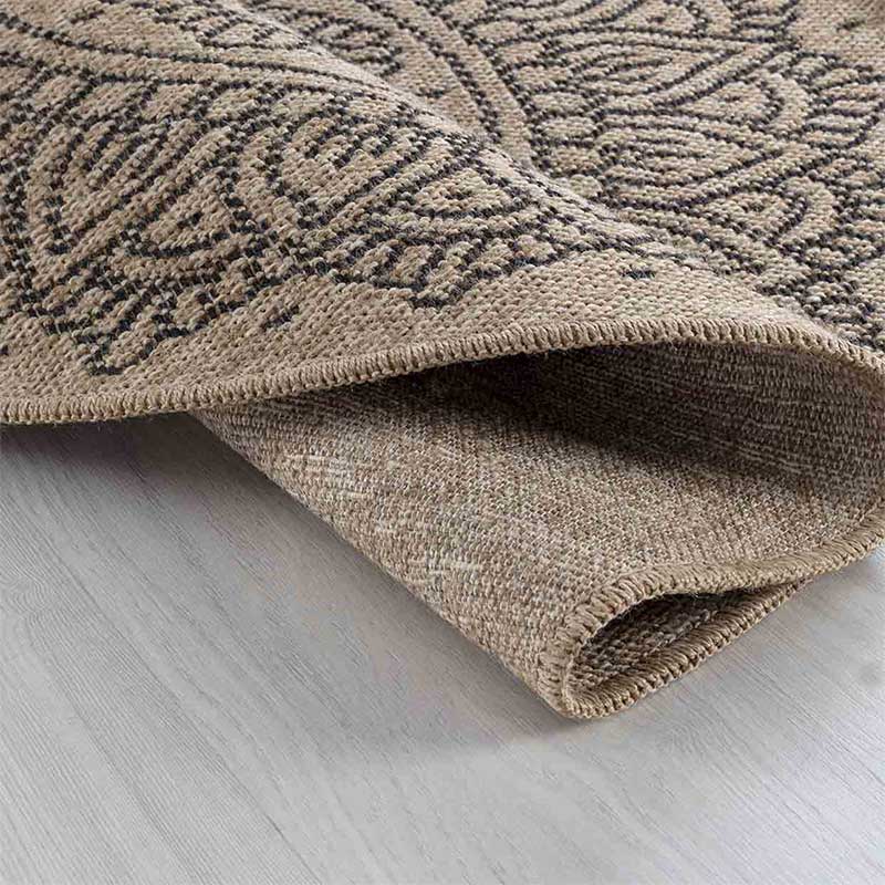 Abaseen Harper Floral Circle Rugs- 120cm Indoor / Outdoor Black Zoom