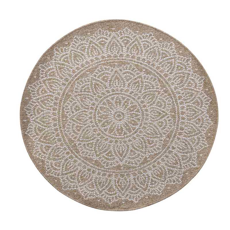 Abaseen Harper Floral Circle Rugs- 120cm Indoor / Outdoor Cream portrait