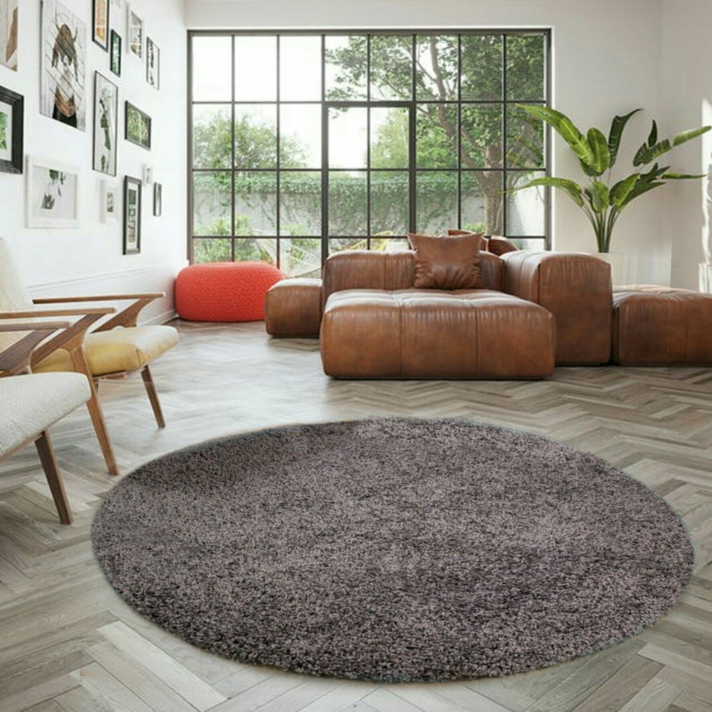 Abaseen Round Dark Grey Rugs Modern Rugs For Living Room