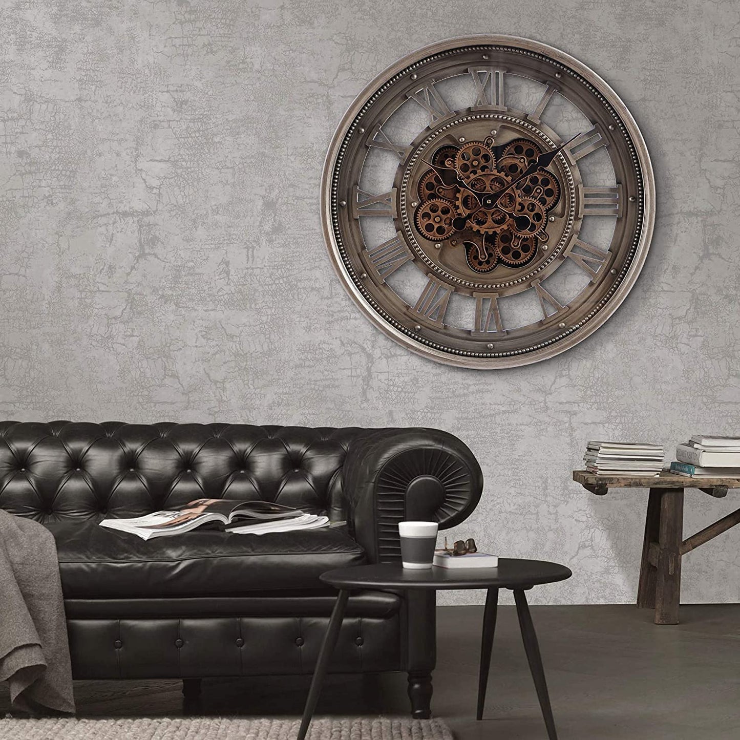Glovelsupplies Large Modern Decorative Wall Clocks, ( Rustic Gold Moving Gear Clock ) ( 46 CM Round )