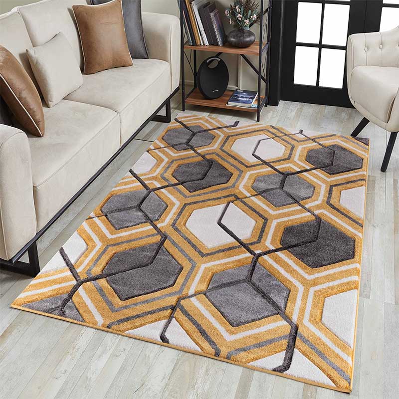 Abaseen Valencia Hexagon Rugs Main Yellow