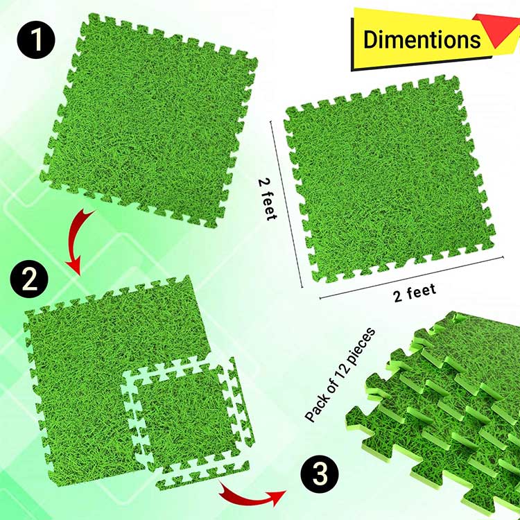 Eva Play Grass Effect Foam Mats - Green Puzzle Matting Abaseen 60x60cm