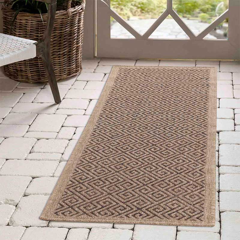 Abaseen Harper Greek Key - Indoor / Outdoor Rugs Runner Tan 