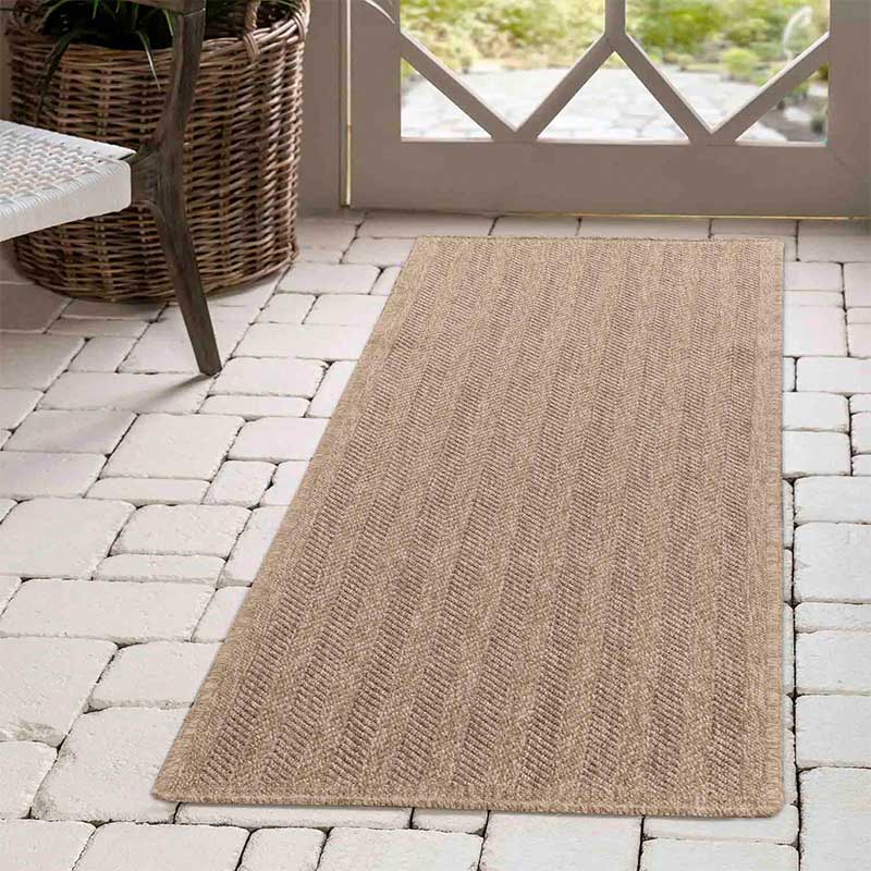 Abaseen Herringbone - Indoor / Outdoor Rugs Runner Tan 