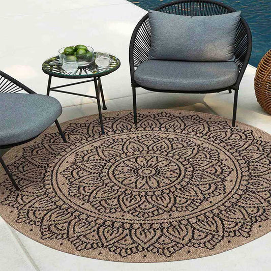 Abaseen Harper Floral Circle Rugs- 120cm Indoor / Outdoor Black Main 