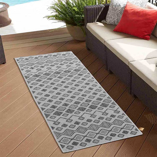 Abaseen Sky Check Grey - Indoor / Outdoor Runner Rugs Main grey