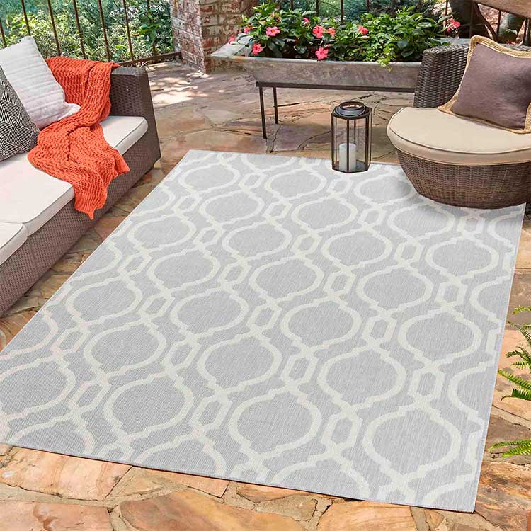 Abaseen Sky Trellis Grey Indoor / Outdoor Rugs Silver Main 