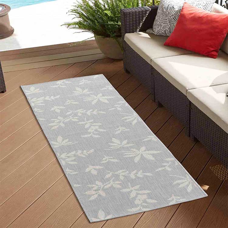 Abaseen Sky Flower Grey - Indoor / Outdoor Rugs Silver Runner 