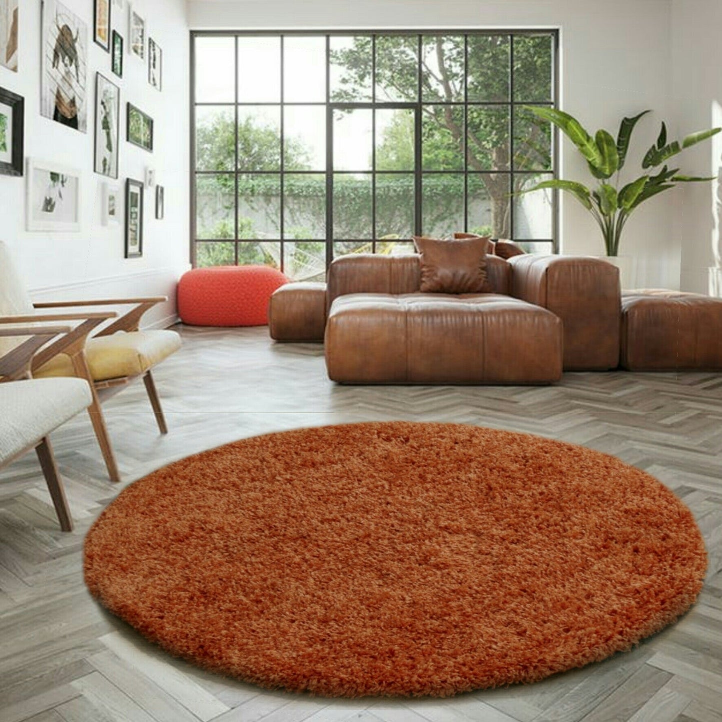 Abaseen Terracotta Round Rugs - 120cm