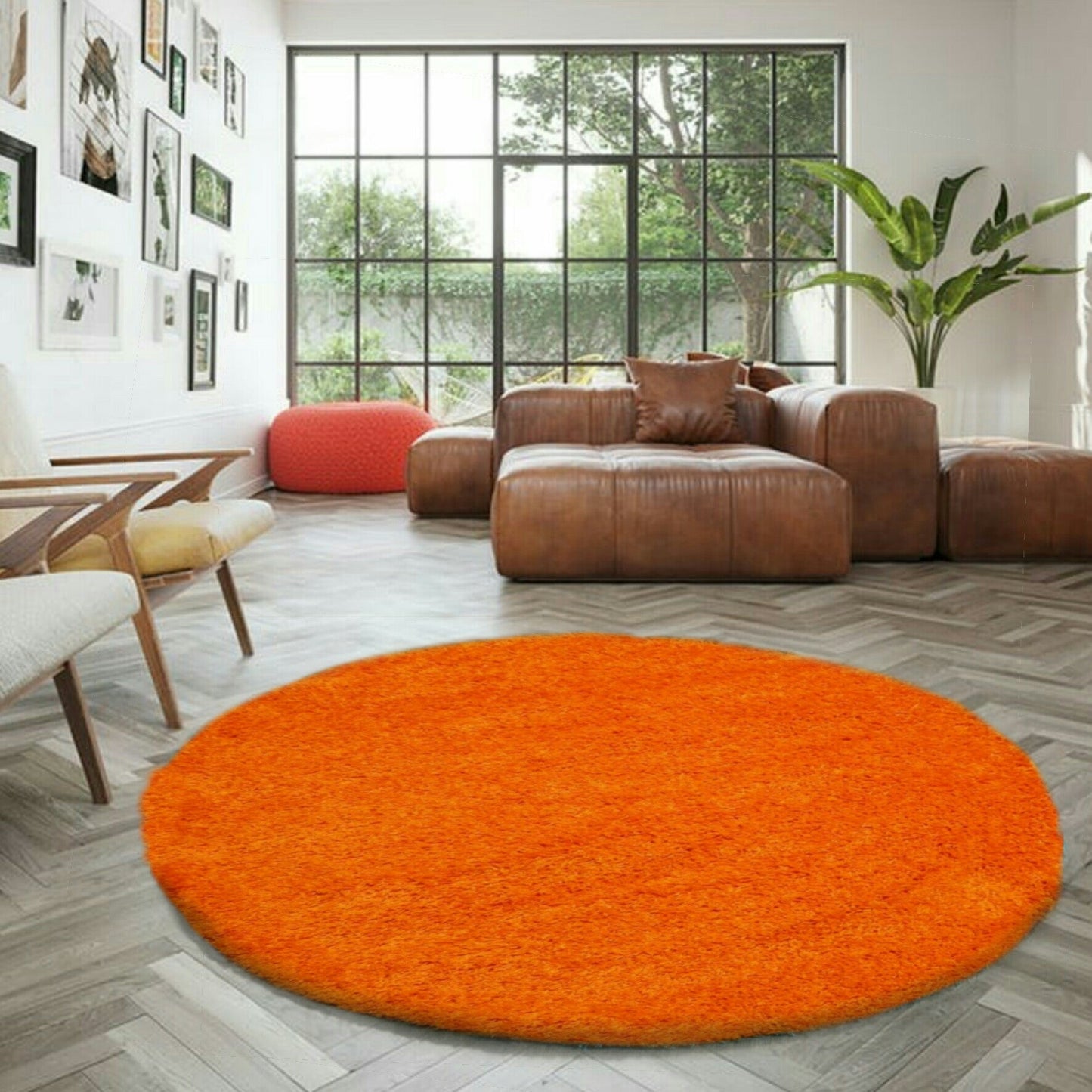 Abaseen Orange Rugs Machine Washable Round Rugs