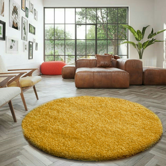 Yellow Shaggy Rugs By Abaseen 120cm Round Rugs