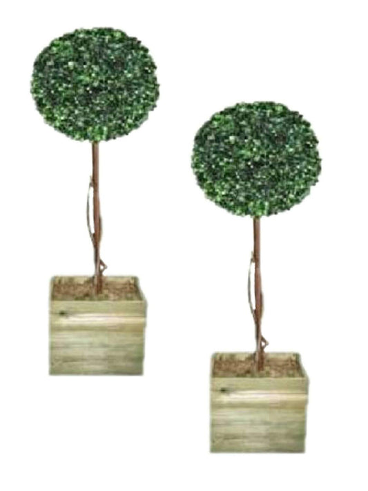 Glovelsupplies 2 x Elegant Artificial Ball Trees - 3ft Topiary Ball trees includes wooden bases