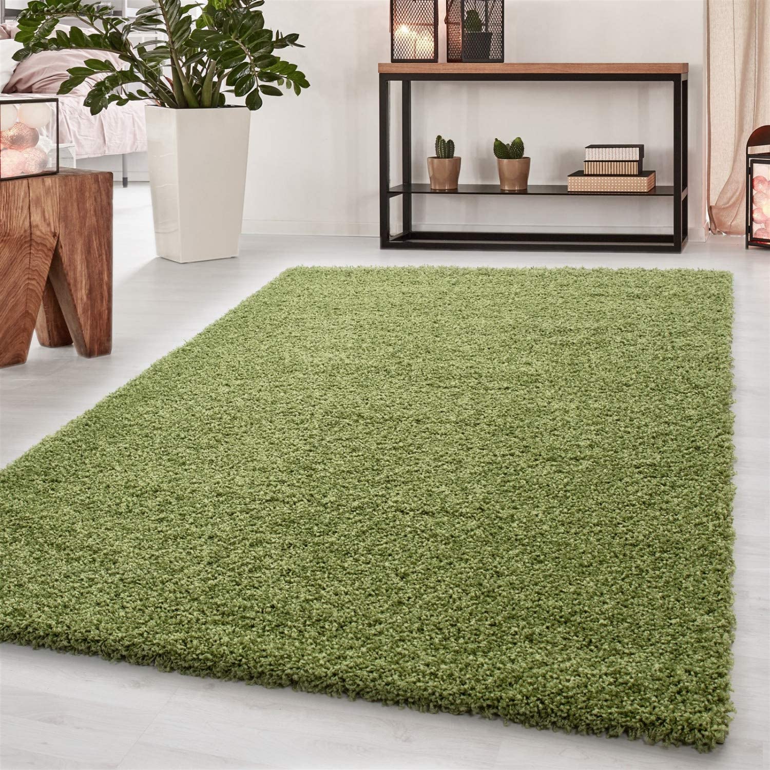 Abaseen Green Shaggy Rugs / Small - Medium - Large